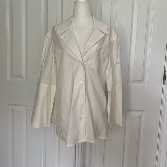 Rosie Assoulin Ivory Collared Button Down with Flared Sleeves & Button Vent Back - Picture 10 of 13